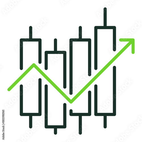 Stock Chart and Arrow inside vector colored icon or design element