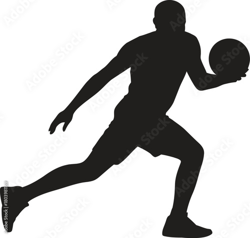 Running Basketball Player Silhouette Holding Ball – Athletic Sports Illustration