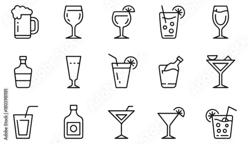 Minimal beverage icons showing chilled drinks, lime garnish and party refreshment