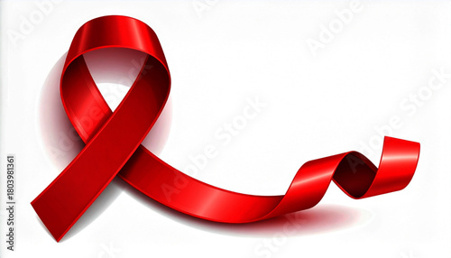 Elegant Red Ribbon Symbolizing Awareness, Hope, and Support, Isolated.