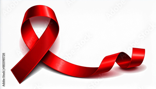 Red Ribbon Symbolizing AIDS Awareness and Solidarity, Glossy Texture