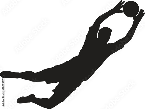 Diving Goalkeeper Silhouette Making a Save – Soccer Action Sports Illustration