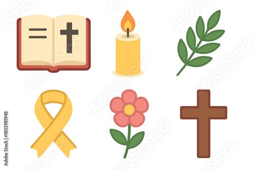 Religious symbols and elements for spiritual reflection and design. Set of 6 vector illustration