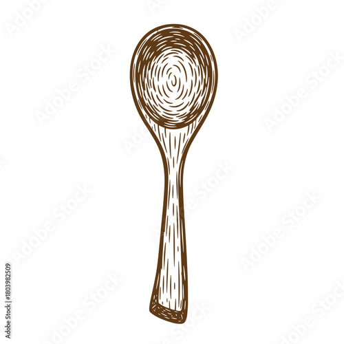 Hand drawn sketch illustration of a wooden spoon for cooking or food preparation