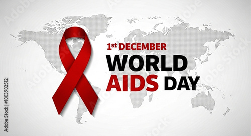 Red Ribbon for World AIDS Day Awareness on World Map Background