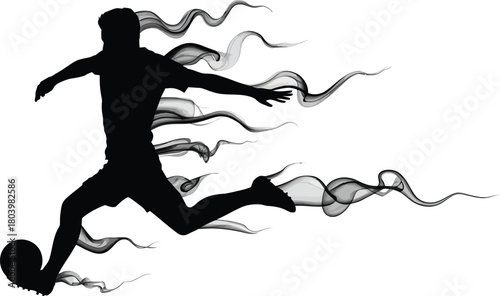 Dynamic Football Player Silhouette with Smoke Trail Effect – Sports Action Illustration