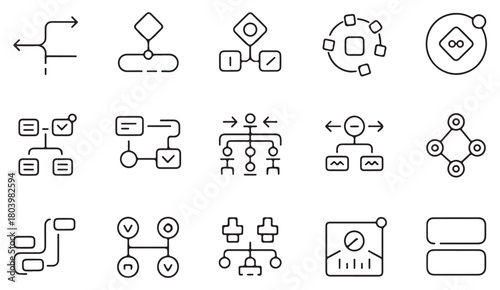 Business workflow and process diagram icons for planning, decision making and management