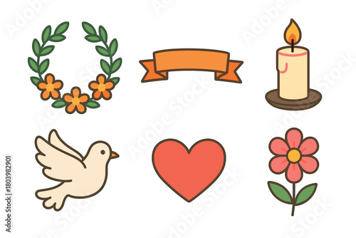 Colorful elements for celebration and love theme design. Set of 6 vector illustration