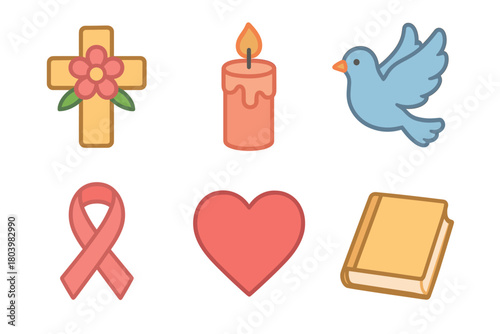 Symbols of hope and remembrance for special moments. Set of 6 vector illustration