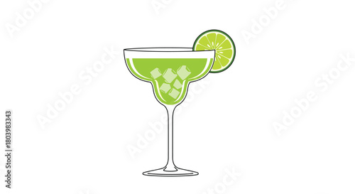 A vibrant green margarita cocktail in a classic glass, garnished with a fresh lime wheel, perfect for summer celebrations and happy hour enjoyment.