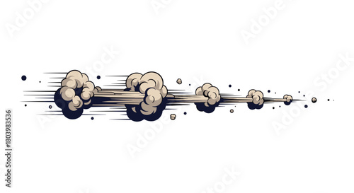 Dynamic speed lines and dust cloud effect in a vintage comic book style, illustrating rapid movement or impact with a retro aesthetic.