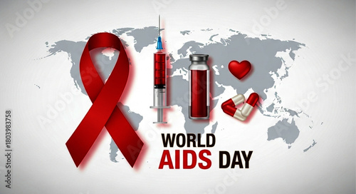 Symbolic Red Ribbon for World AIDS Day, Elegant Silk Texture, Awareness Symbol.