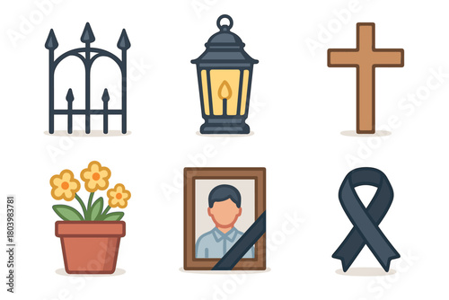 Symbols of remembrance for honoring loved ones lost. Set of 6 vector illustration