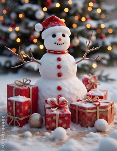 Wallpaper Mural Christmas gift boxes with snowman on bokeh background christmas presents christmas gifts merry christmas concept happy new year concept snowman christmas  holiday decoration winter season cu Torontodigital.ca