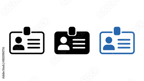 Set of id card icons in black and blue isolated on