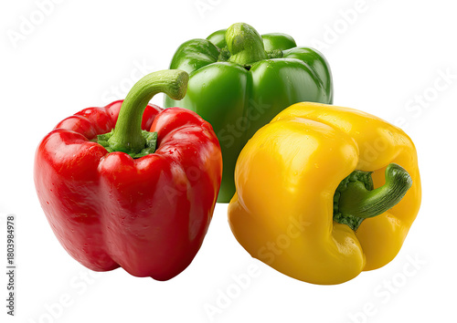 Trio of vibrant peppers red, green, and yellow