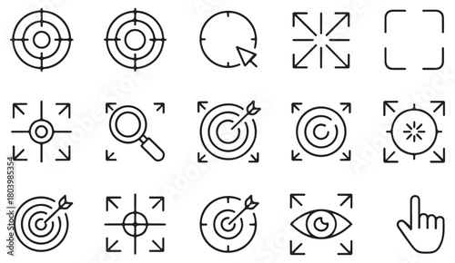 Navigation and targeting UI icons displaying zoom, tracking and screen interaction
