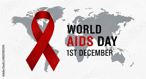 Red Ribbon Symbol for World AIDS Day Awareness with Global Map