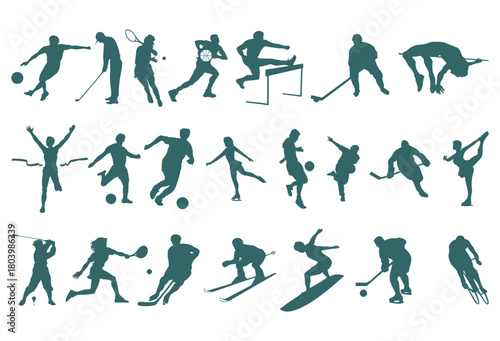 set of people doing sport silhouettes