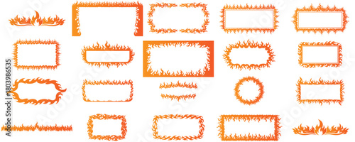 Mega sets of fire frame vector border collection, huge variety burning hot element, dynamic flame graphic template, isolated high impact energy overlay, danger warning, inferno edge