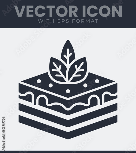 Layered dessert icon with cream frosting and fresh mint leaves, sweet pastry graphic for menu, bakery or recipe design vector illustration