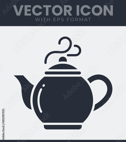 Stylized steaming teapot vector icon for hot beverage concepts, kitchenware designs and tea time illustration