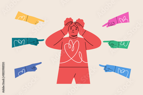 Girl standing out against discrimination and intimidation. Colorful vector illustration