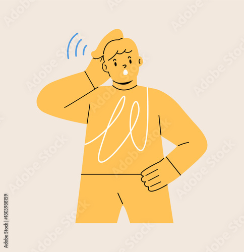 Girl listening. Positive emotions. Colorful vector illustration