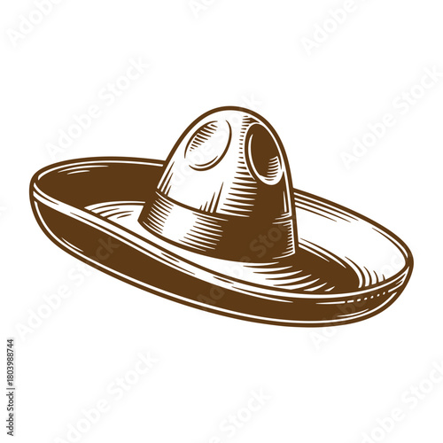 Vintage sketch of a traditional mexican sombrero with detailed engraving and shading