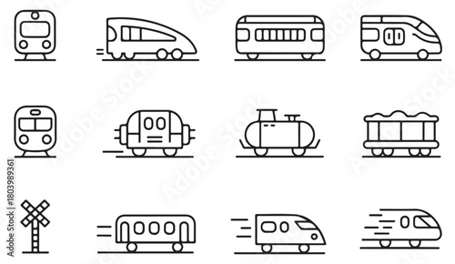 Railway and high-speed train icon set for transport, logistics and metro system design