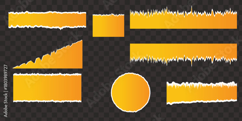 set of yellow background torn paper or Yellow torn paper edges 