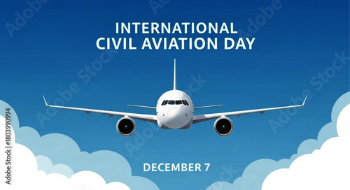 Front View of Modern Passenger Airplane Flying in Blue Sky with Clouds