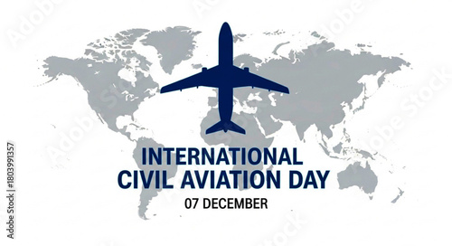 Dark Blue Airplane Silhouette Over World Map for Aviation Day