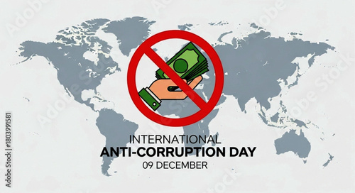Symbolic Anti-Corruption Day Illustration: Hand Rejecting Money with Prohibition Sign