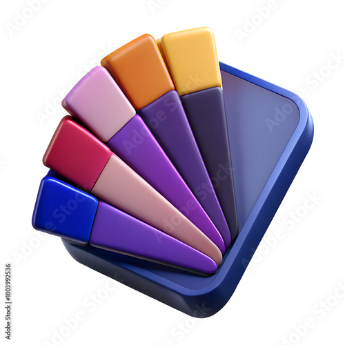 3d color swatch fan with purple and orange hues color palette