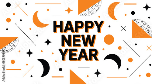 Festive happy new year illustration with vibrant party elements and celebratory decorations for the holiday season