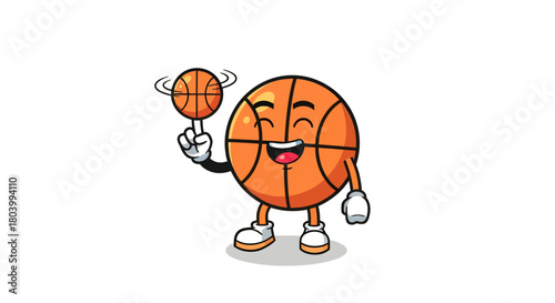 Cartoon Basketball Character Spinning Ball on Finger Cheerful, Sporty Design for Fun!