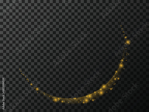 Abstract golden glittering swirl trail. Vector illustration on a transparent background