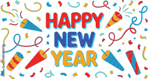 Festive new year illustration with colorful party elements and celebratory graphics