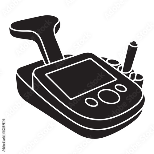 A handheld glucose meter isolated on white background, used for monitoring blood sugar levels for diabetes management