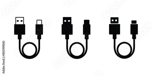 Minimal usb cable icons on white background