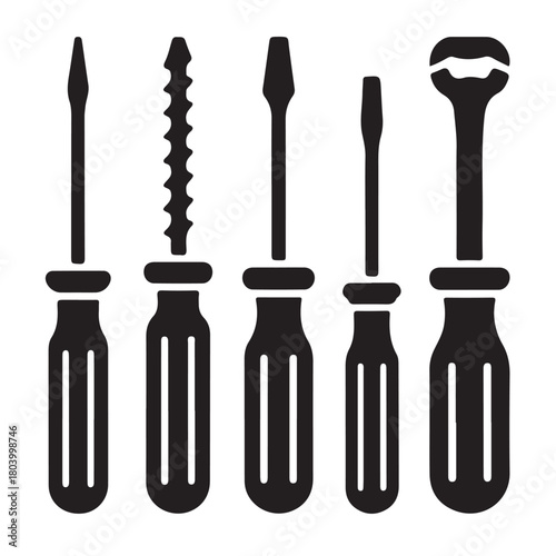 Screwdriver icon set isolated on white background hand tool sign repair, fix, maintenance symbol vector illustration