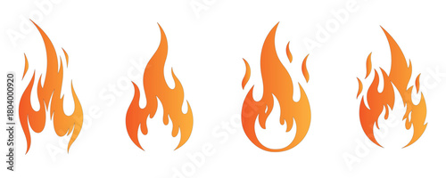 A set of four black flame illustrations isolated on white background, each with a unique shape and intensity, perfect for adding a fiery touch to your designs and projects