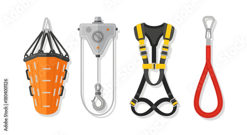 Safety Equipment Set Rescue Basket, Pulley, Harness and Lanyard