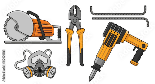 Construction Tools and Safety Equipment Illustration