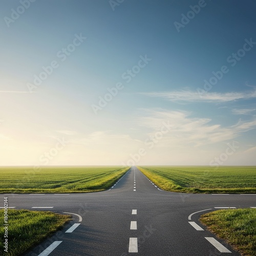 A serene, expansive landscape vista at a crossroads, symbolizing life's reflective turning points and new perspectives and growth ,opportunity ,milestone ,balance