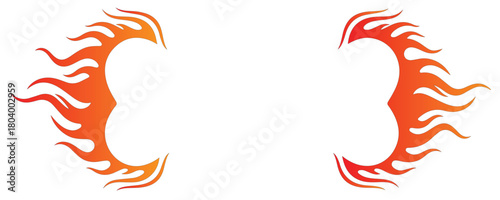 Fire flame frame vector, hot border element, isolated burning decorative scroll, heat energy graphic, inferno ignition template, danger warning sign, blazing fire circle illustration