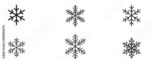 A set of six unique snowflake designs, each meticulously crafted to showcase the beauty and complexity of winters most iconic symbol isolated on white background