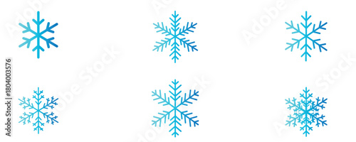 A set of six unique snowflake designs, each meticulously crafted to showcase the beauty and complexity of winters most iconic symbol isolated on white background