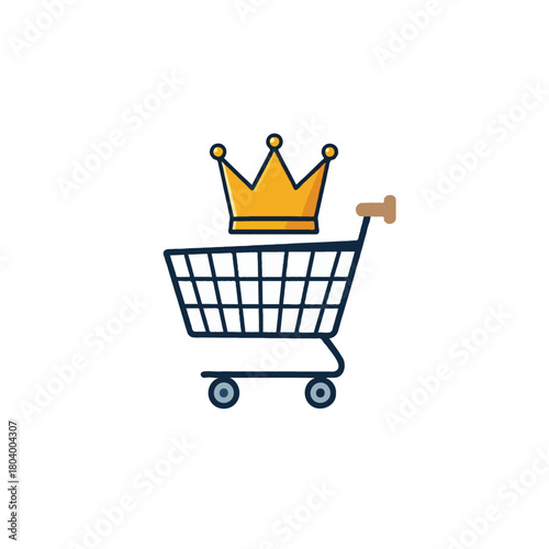 A conceptual illustration of a shopping cart topped with a crown, symbolizing premium online